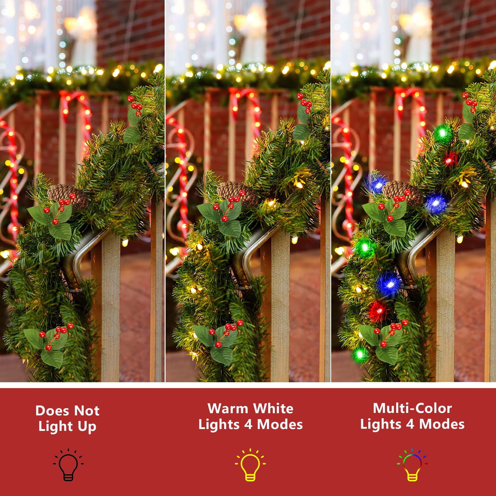 9FT Prelit Artificial Christmas Garland with Color Changing Lights and Timer by Remote Control - SHareconn