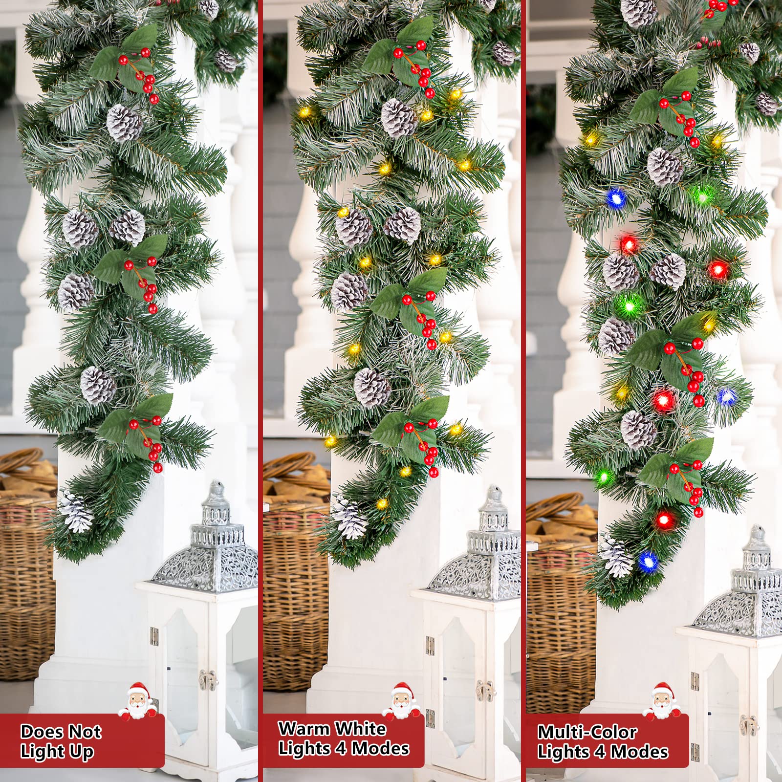 9FT Color Changing Prelit Lights Artificial Christmas Garland with Timer by Remote Control - SHareconn