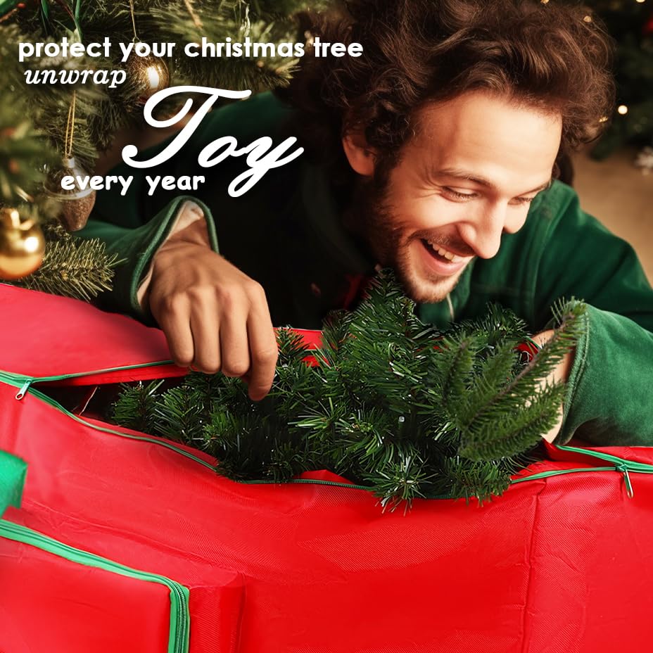 Funny Cute Santa Claus and Reindeer Print Christmas Tree Storage Bag Fits Maximum to 7.5 FT/9 FT-Red/Green/Blue - SHareconn