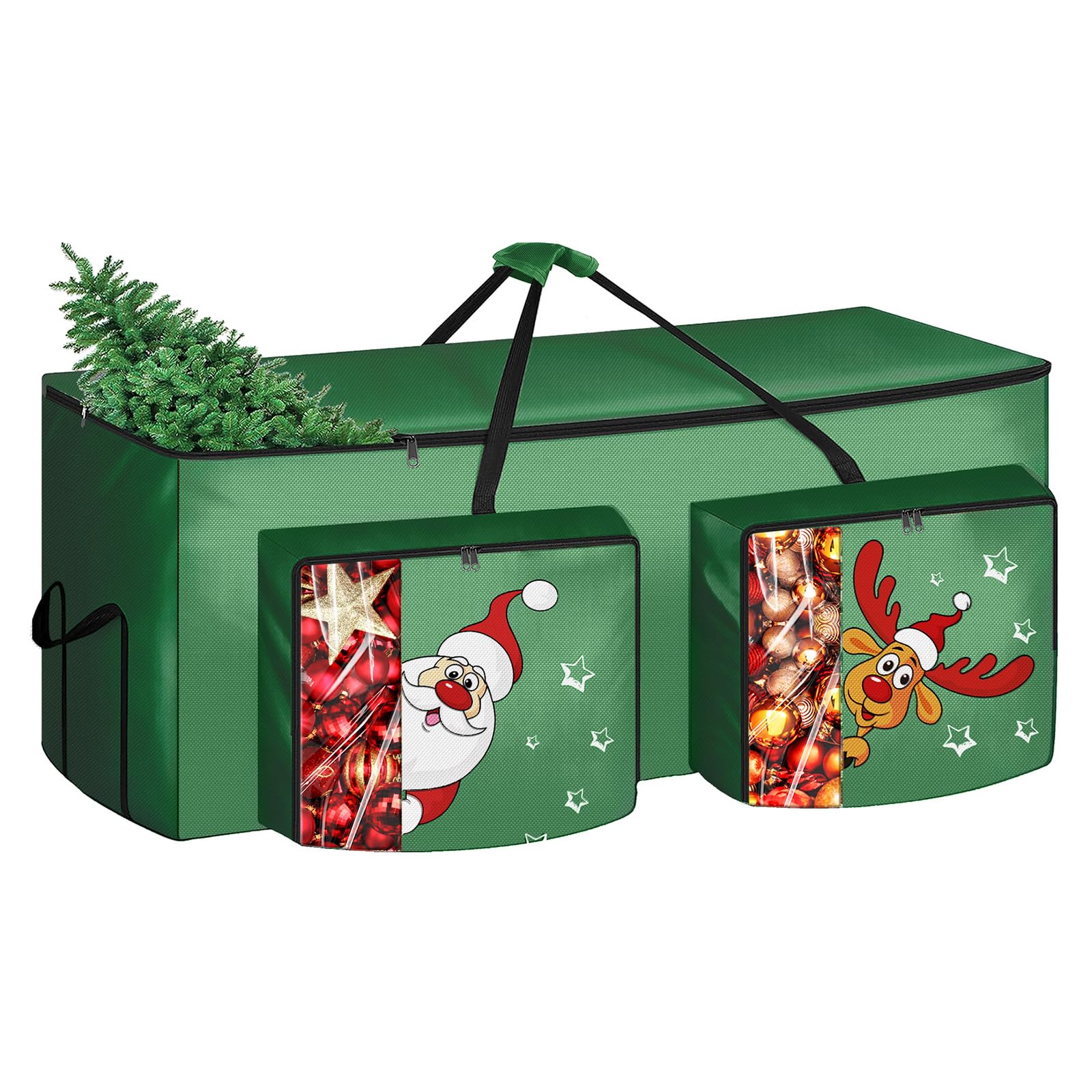 Funny Cute Santa Claus and Reindeer Print Christmas Tree Storage Bag Fits Maximum to 7.5 FT/9 FT-Red/Green/Blue - SHareconn