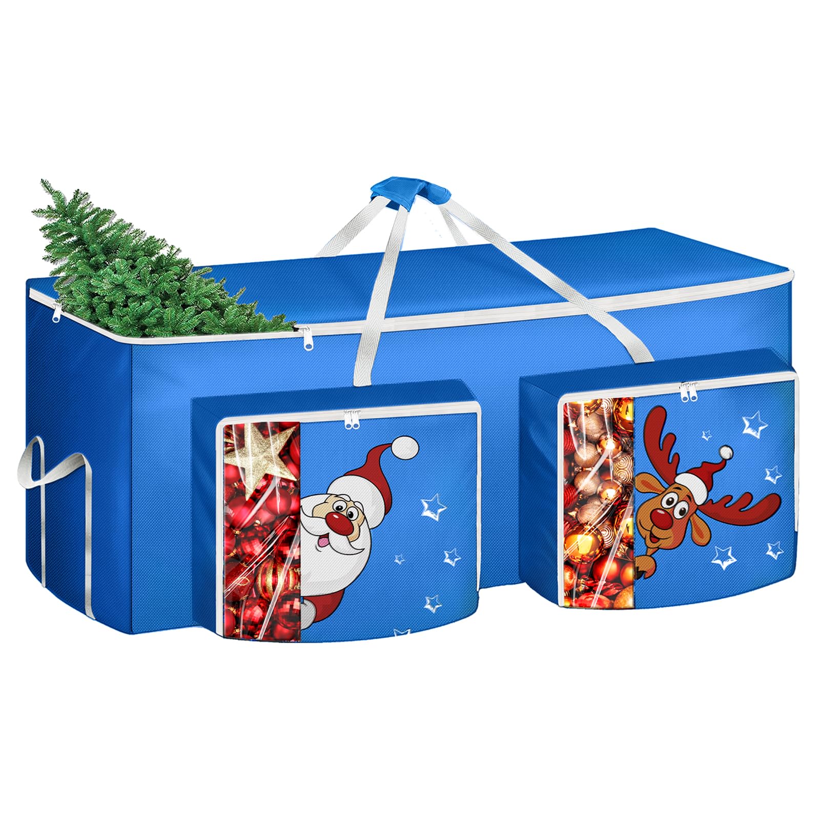 Funny Cute Santa Claus and Reindeer Print Christmas Tree Storage Bag Fits Maximum to 7.5 FT/9 FT-Red/Green/Blue - SHareconn