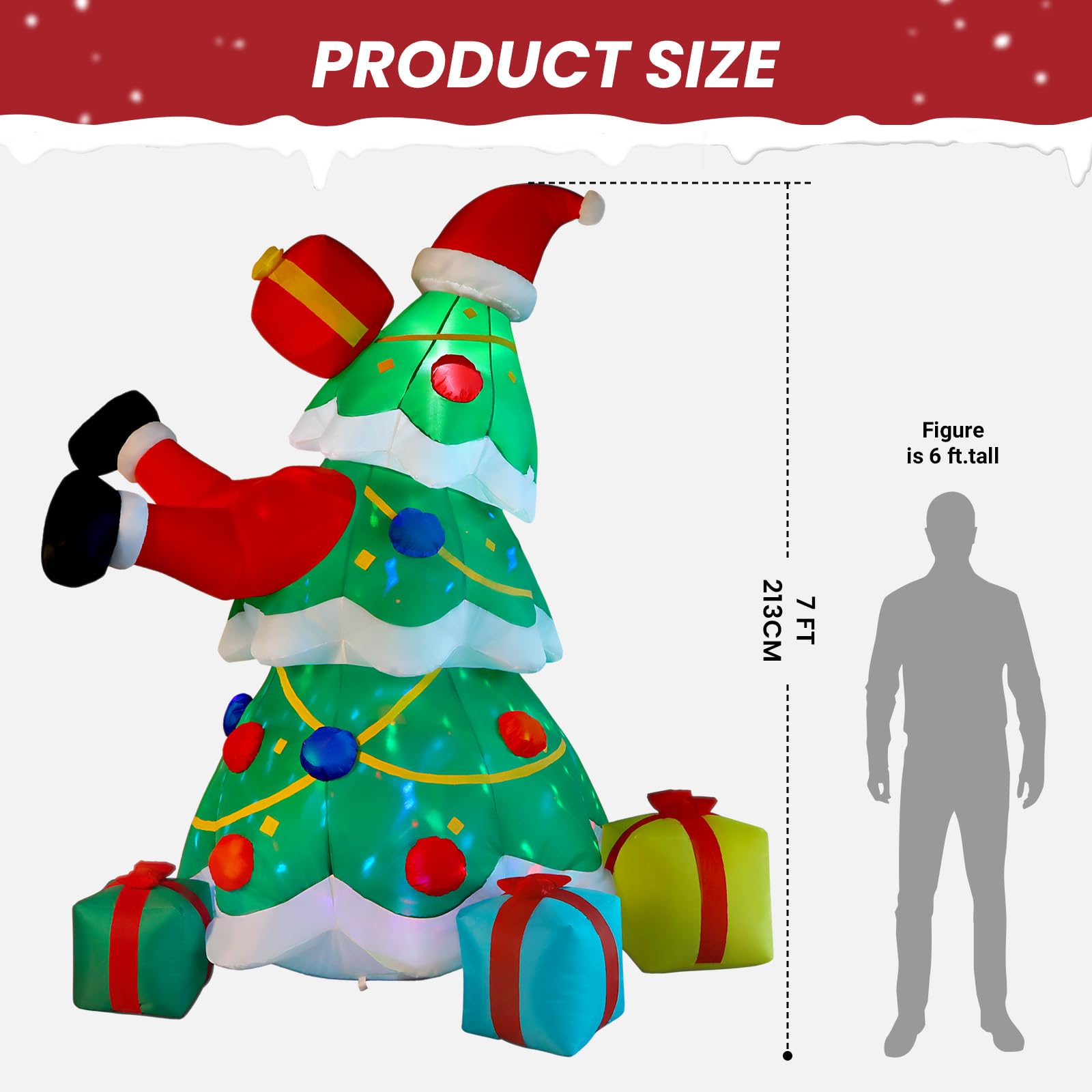 7FT Inflatable Santa Claus Christmas Tree with Built-in LED Lights - SHareconn