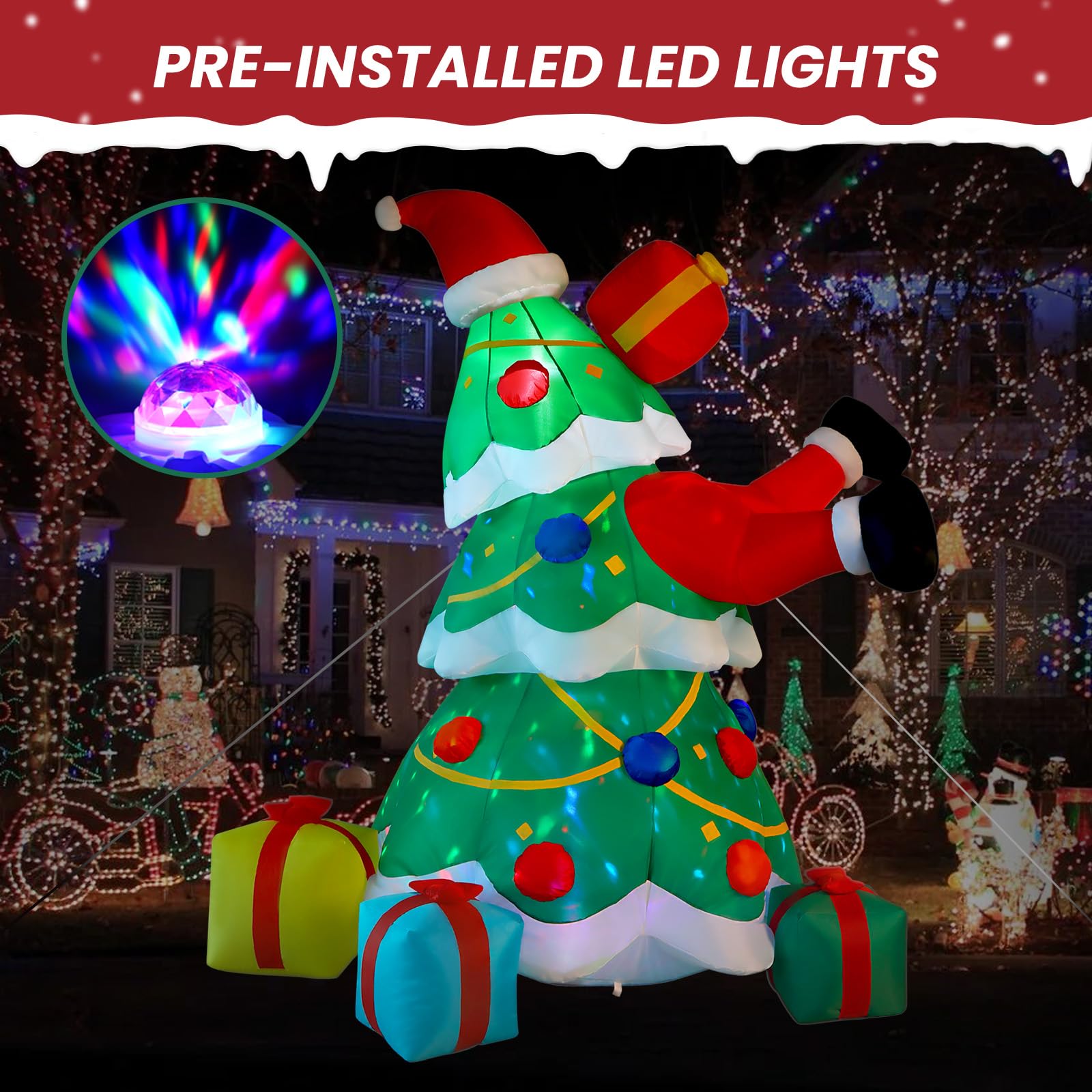 7FT Inflatable Santa Claus Christmas Tree with Built-in LED Lights - SHareconn