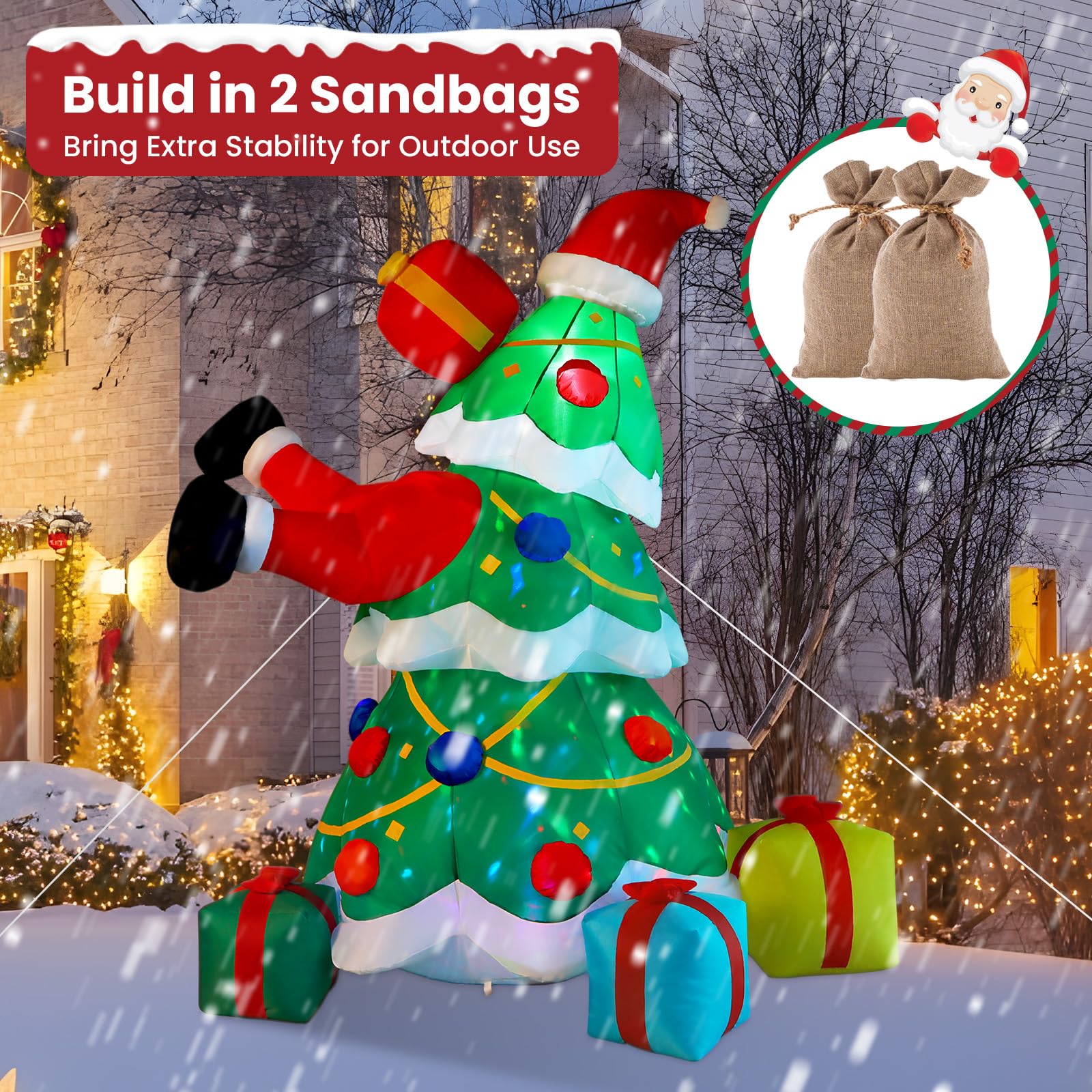 7FT Inflatable Santa Claus Christmas Tree with Built-in LED Lights - SHareconn