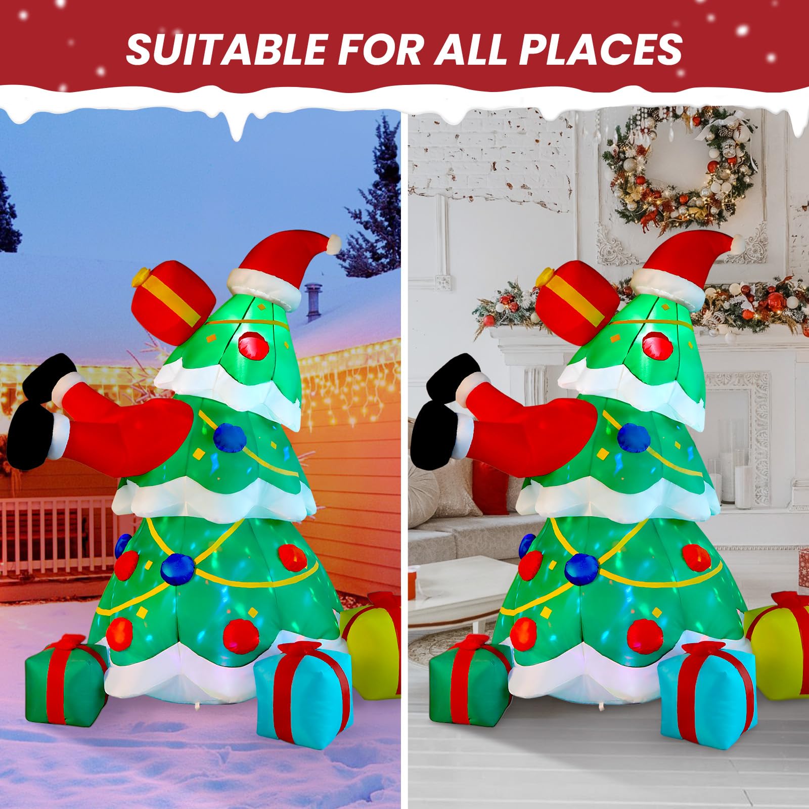 7FT Inflatable Santa Claus Christmas Tree with Built-in LED Lights - SHareconn