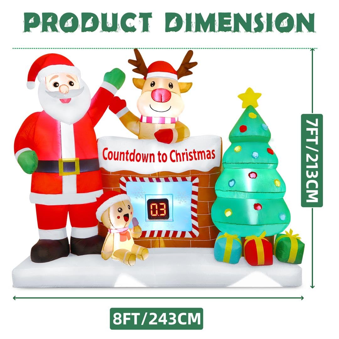 8FT Christmas Inflatable Outdoor Decorations with LED Christmas Countdown Clock, Snowman Santa, Deer and Christmas Tree - SHareconn