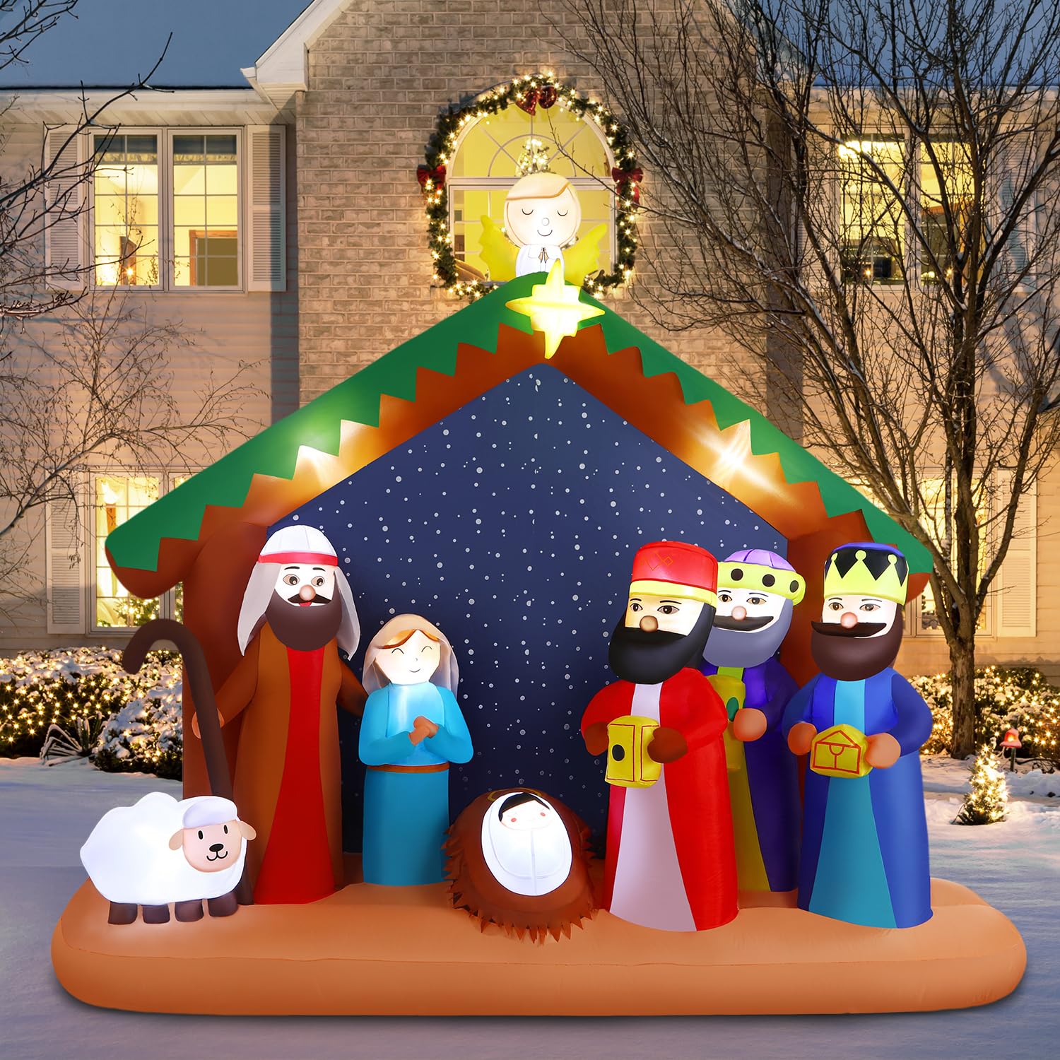 8FT Christmas Inflatables Nativity Scene Outdoor Decorations, Blue - SHareconn