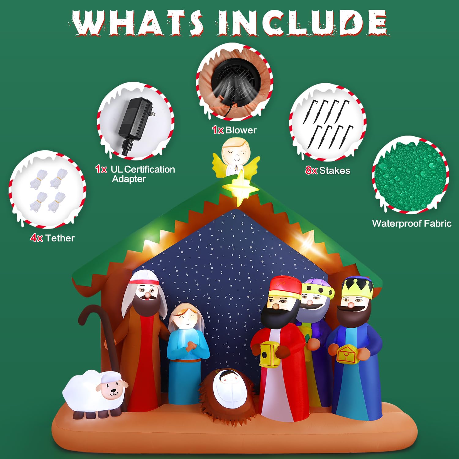 8FT Christmas Inflatables Nativity Scene Outdoor Decorations, Blue - SHareconn