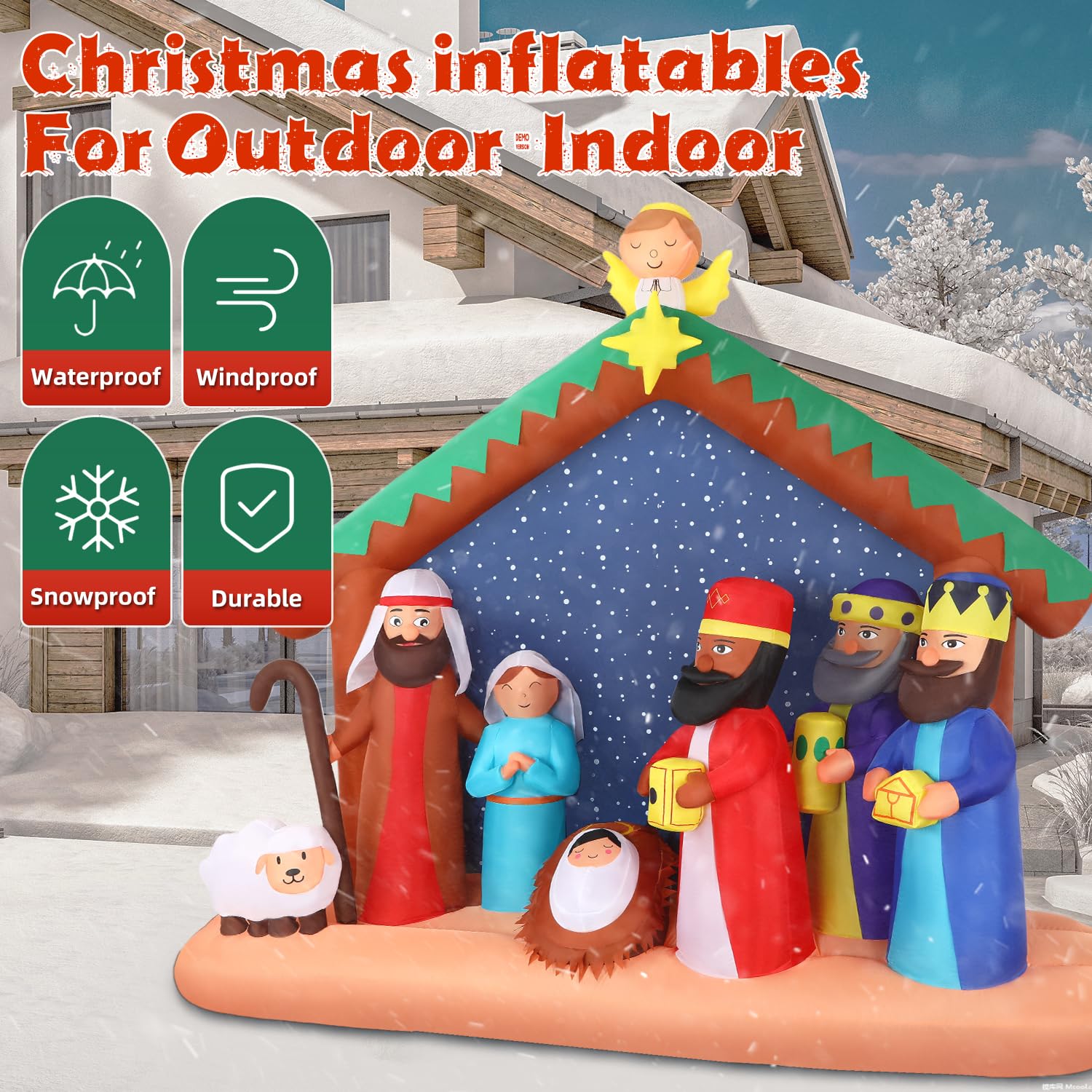 8FT Christmas Inflatables Nativity Scene Outdoor Decorations, Blue - SHareconn