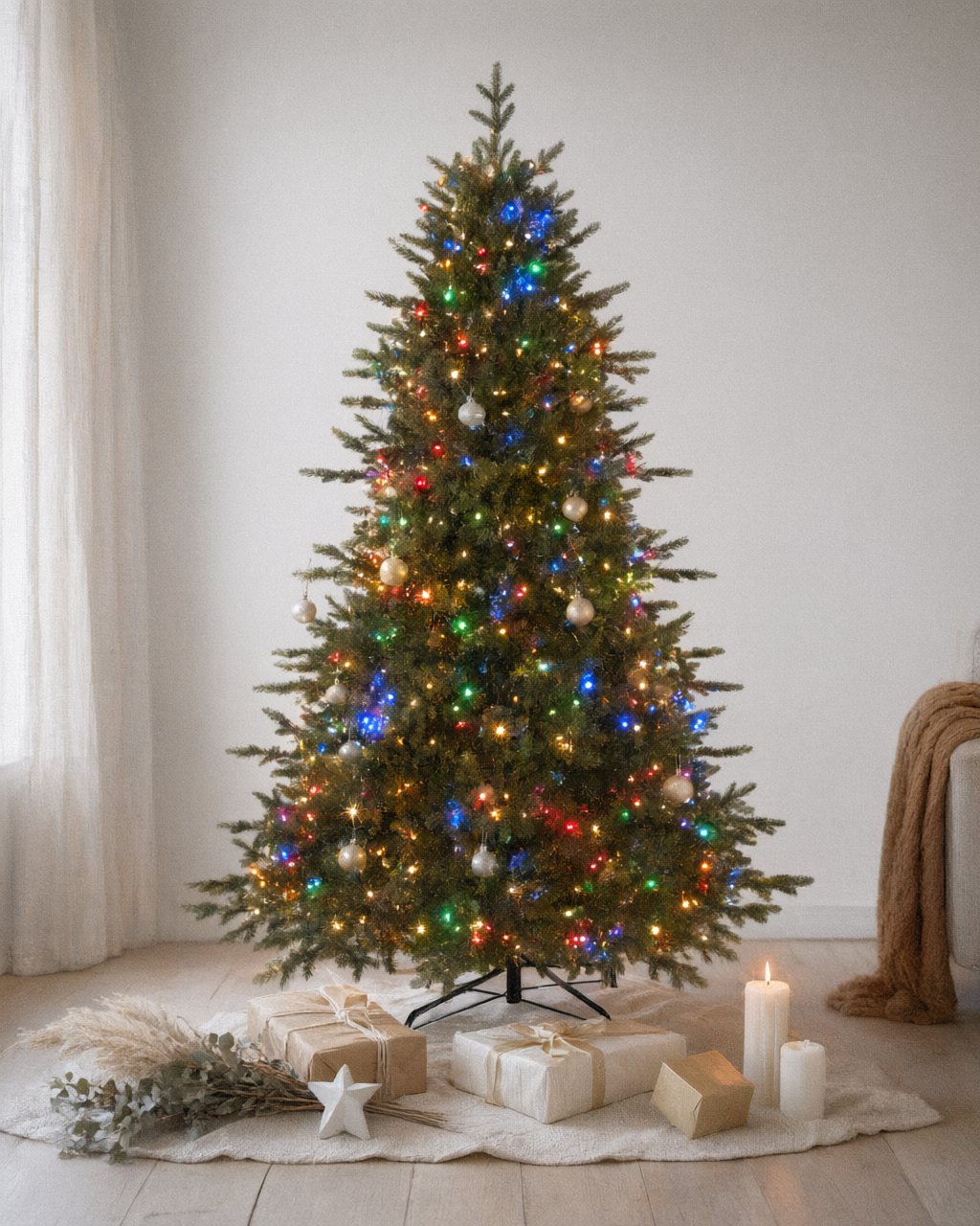 SHareconn dual-color pre-lit tree glowing in multicolor party mode