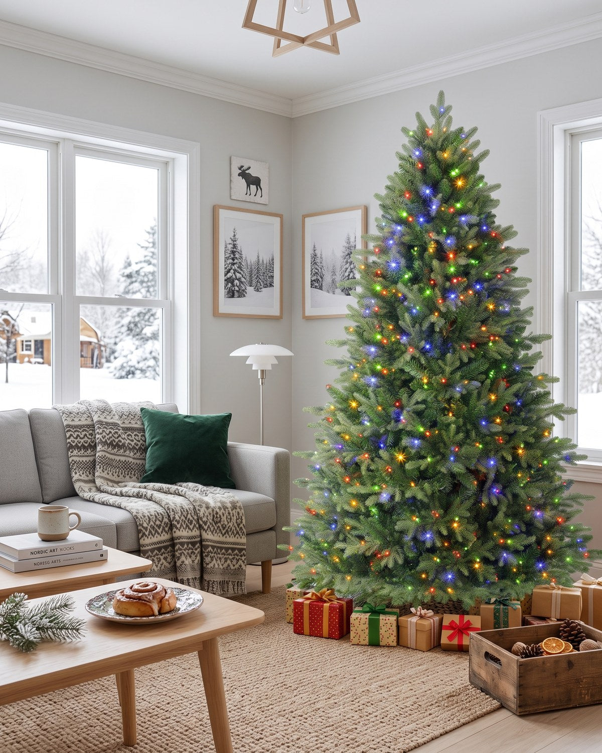 SHareconn dual-color pre-lit tree glowing in multicolor party mode