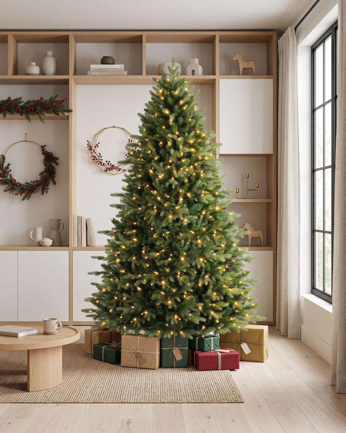 SHareconn warm white pre-lit tree in a real family living room