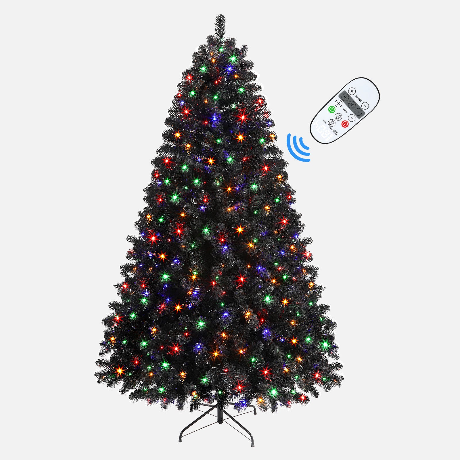 6ft Prelit Artificial Black Christmas Tree with 330 LED Color-Changing Lights and Remote
