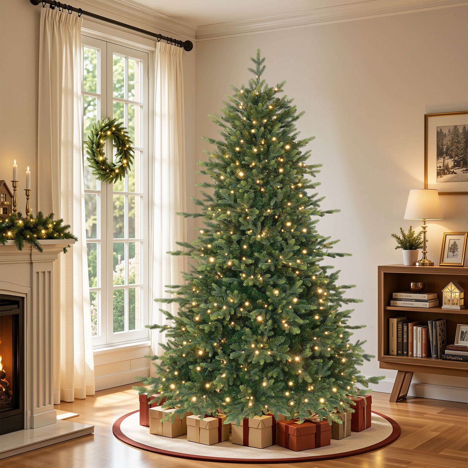 6ft Twinkling Balsam Fir Pre-Lit Artificial Christmas Tree, 2370 Branch Tips & 340 LED Lights, 17 Mode with Remote