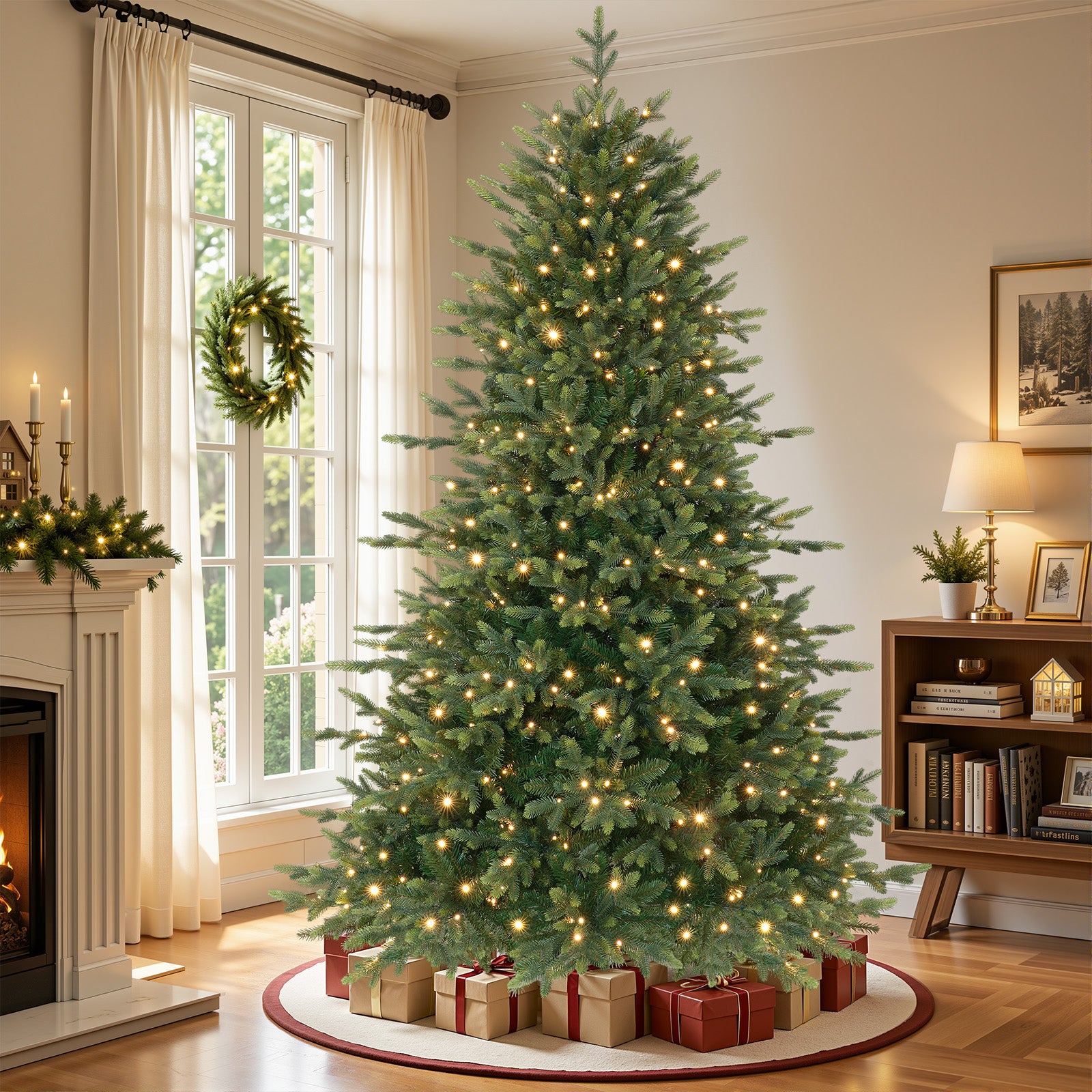 7.5ft Twinkling Balsam Fir Pre-Lit Artificial Christmas Tree, 3148 Branch Tips & 450 LED Lights, 17 Mode with Remote