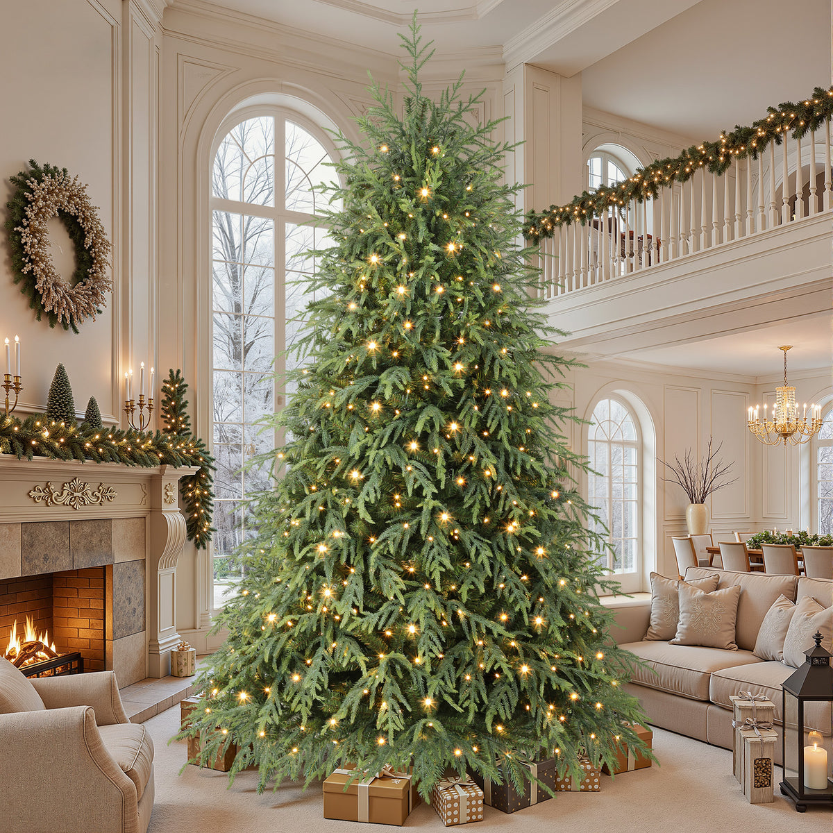 9ft Norfolk Pine Christmas Trees with 17 Modes Multi-Color Lights
