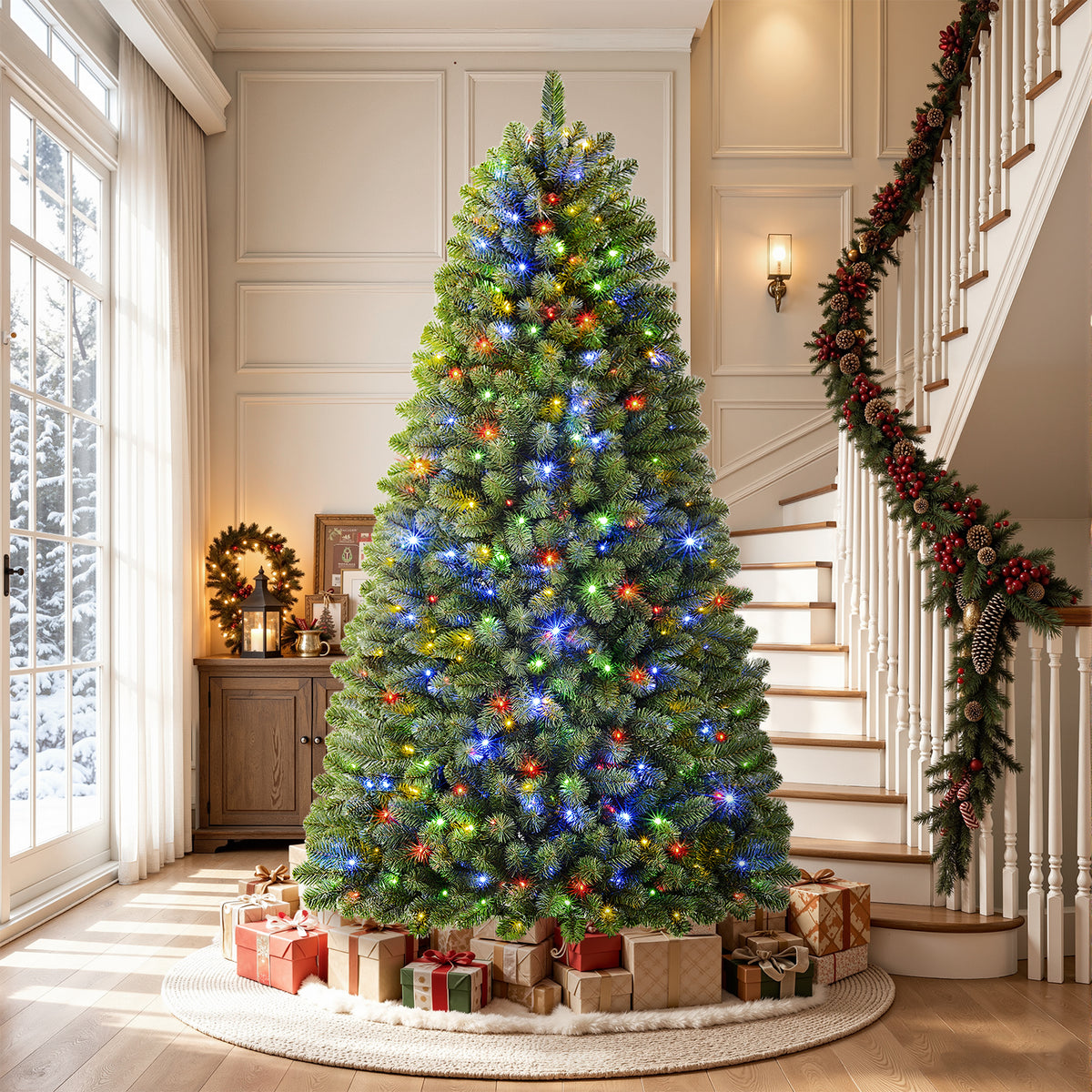 9ft Pre-lit Classic Spruce Artificial Christmas Tree with Multi-Color LED Lights
