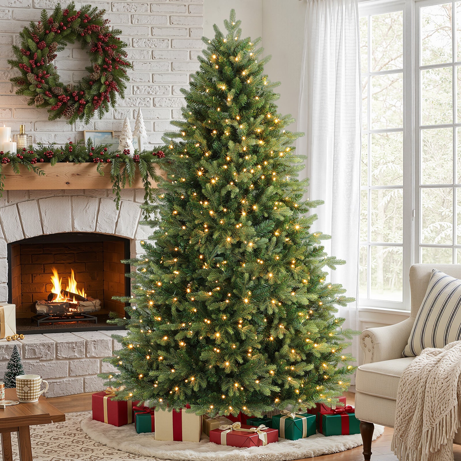 7ft Fraser Fir Artificial Christmas Tree with Multi-Color Lights