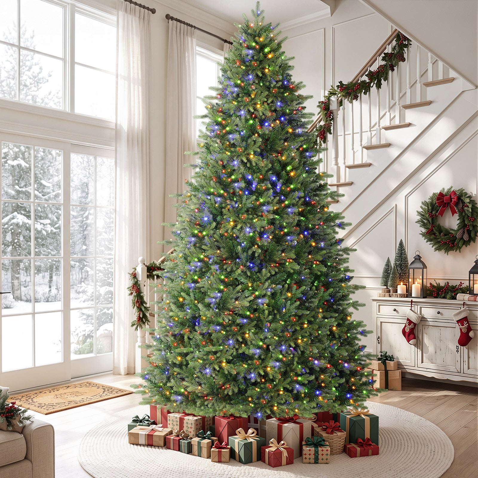 Fraser Fir Artificial Christmas Tree with Multi-Color Lights, 5/6/7/7.5/8/9FT