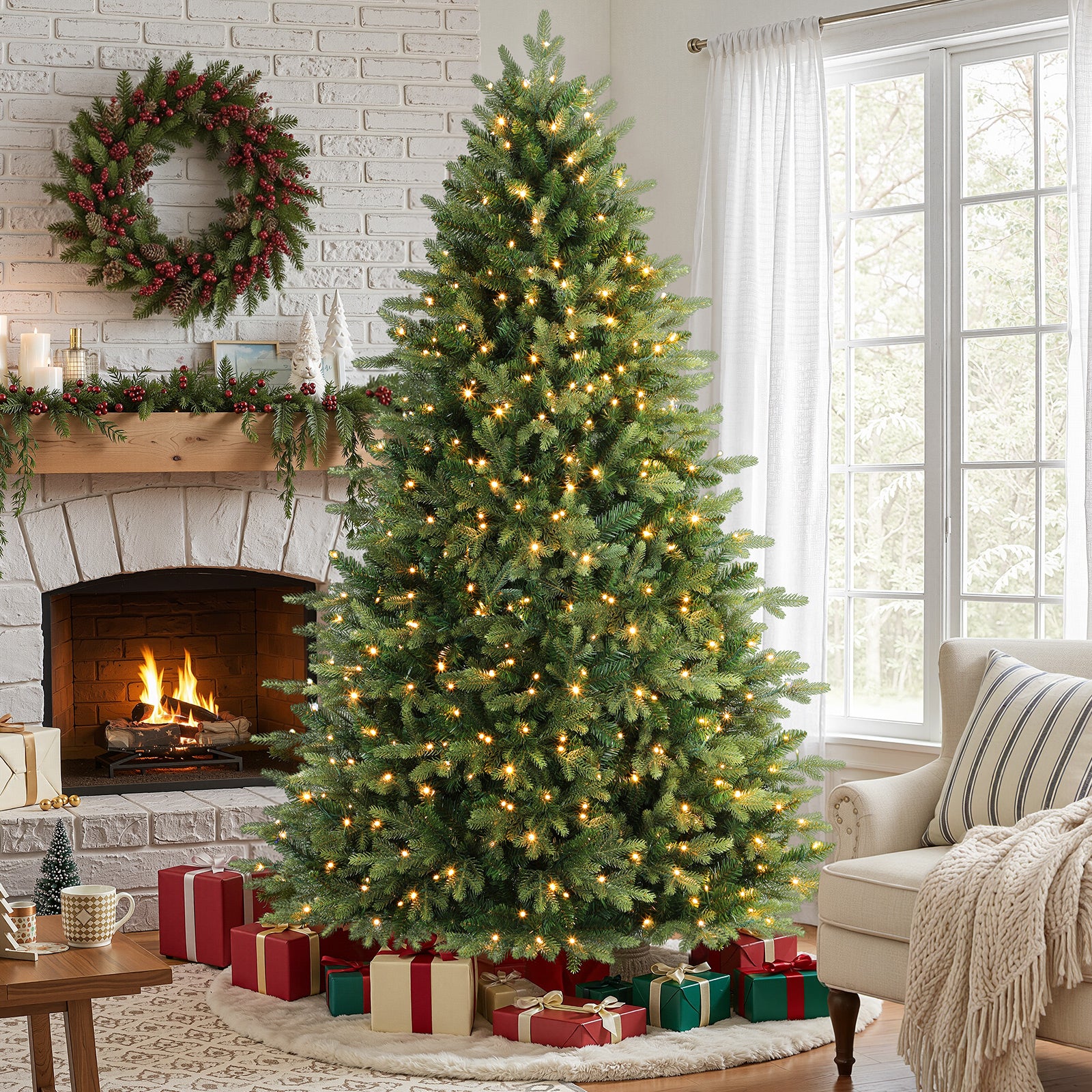 Fraser Fir Artificial Christmas Tree with Multi-Color Lights, 5/6/7/7.5/8/9FT