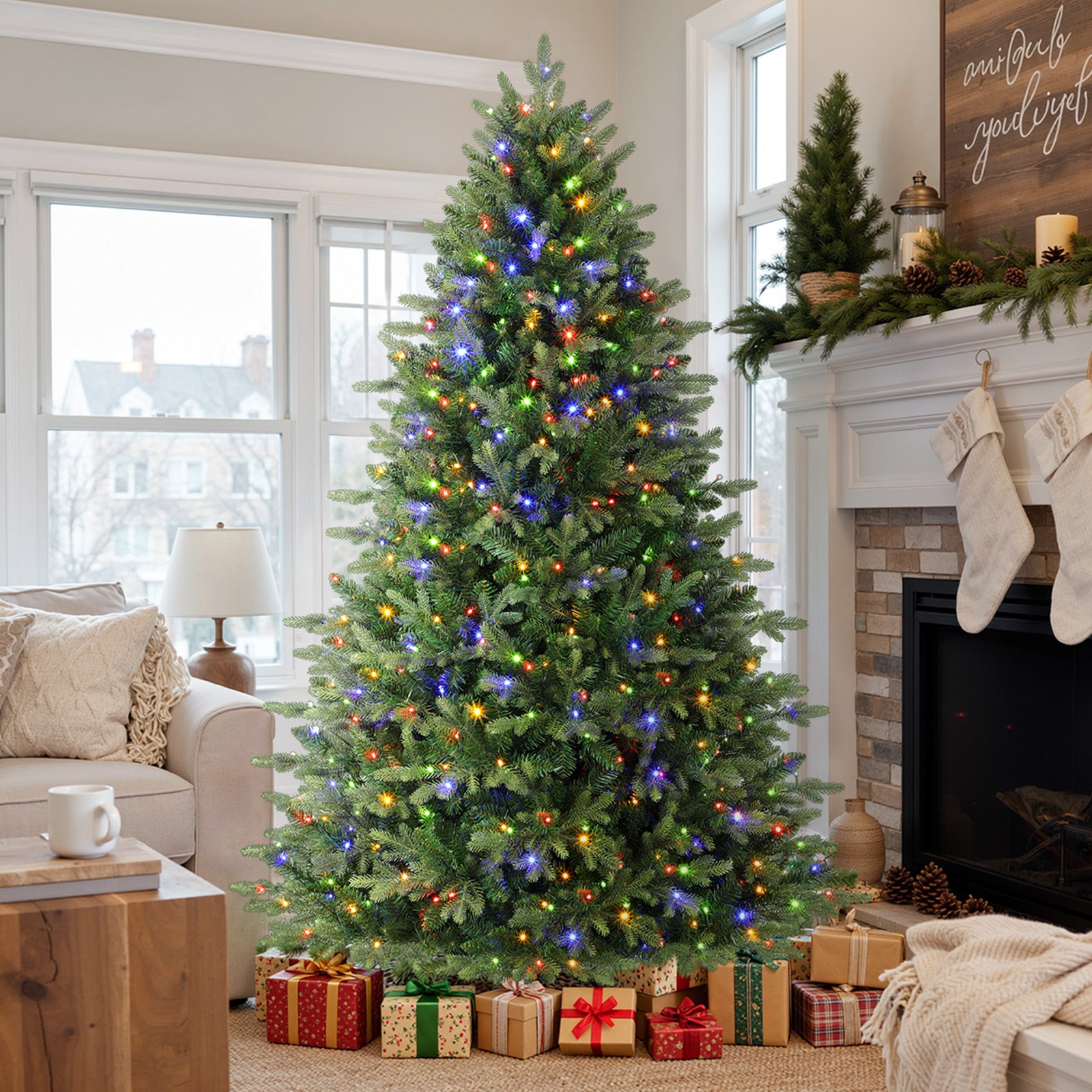 Fraser Fir Artificial Christmas Tree with Multi-Color Lights, 5/6/7/7.5/8/9FT