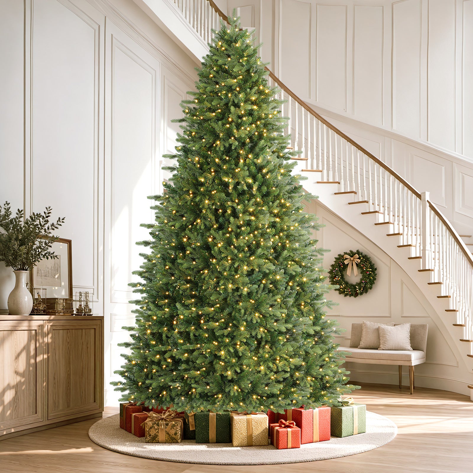 Fraser Fir Artificial Christmas Tree with Multi-Color Lights, 5/6/7/7.5/8/9FT
