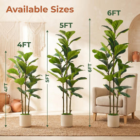 Artificial Fiddle Leaf Fig Tree by SHareconn in white pot, realistic faux plant, available in 4ft, 5ft, and 6ft heights.