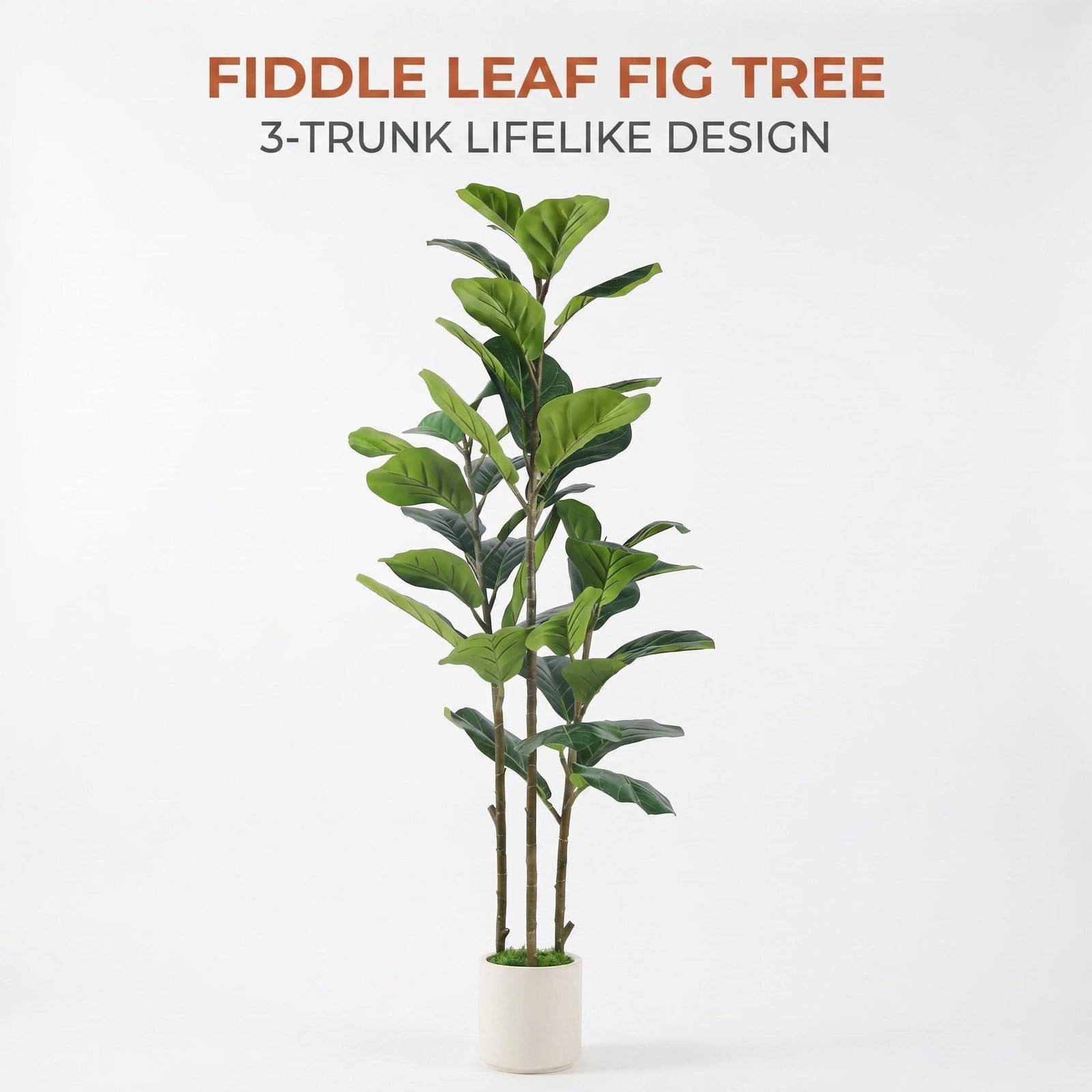 Artificial Fiddle Leaf Fig Tree with white pot, realistic faux plant in 4ft, 5ft, or 6ft height by SHareconn, ideal for home decor.