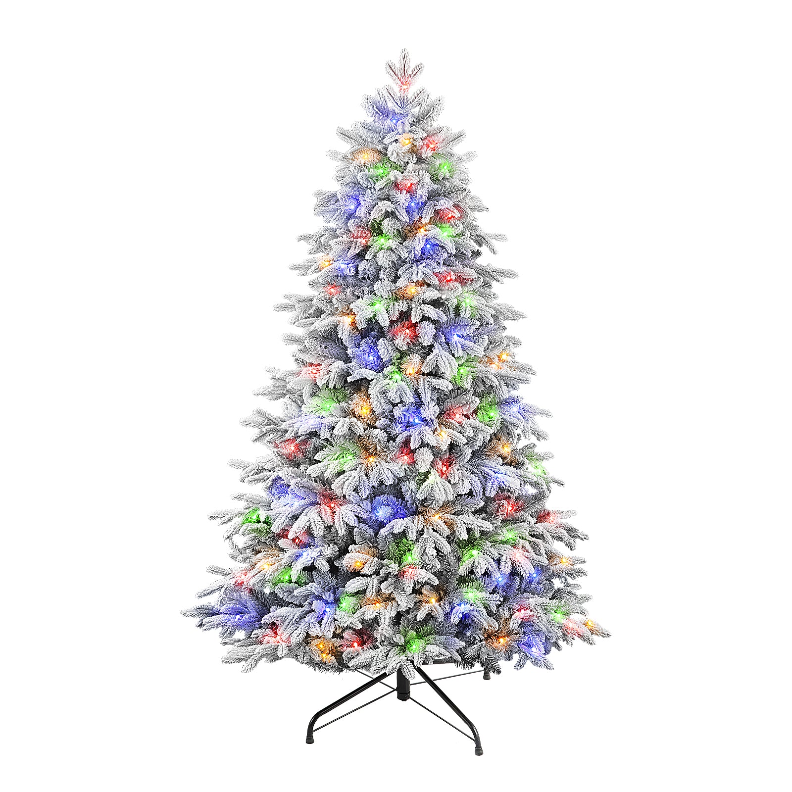 Realistic Pre-Lit Flocked Cedar Artificial Christmas Trees with 17 Modes Multi-Color Lights, 6/7/7.5FT