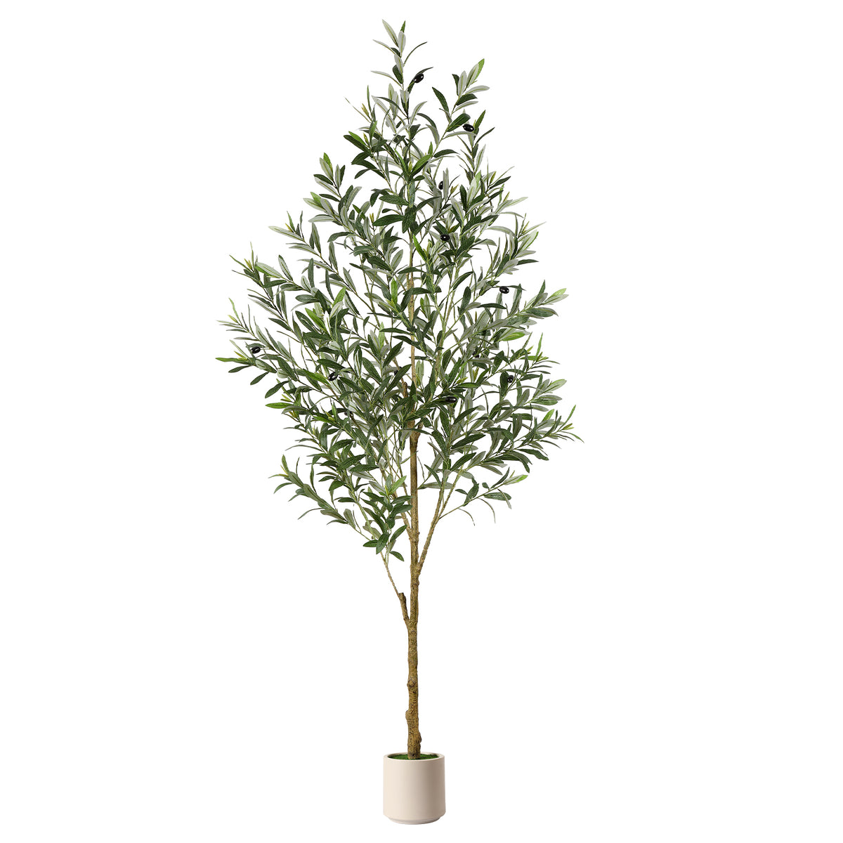 Faux olive tree with lush green leaves in a white planter, decorative artificial plant by SHareconn for home or office decor.