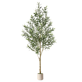 Faux olive tree with lush green leaves in a white planter, decorative artificial plant by SHareconn for home or office decor.
