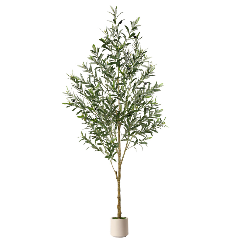 Faux olive tree with white planter by SHareconn, 5 to 7 feet tall, realistic greenery for home or office decor.