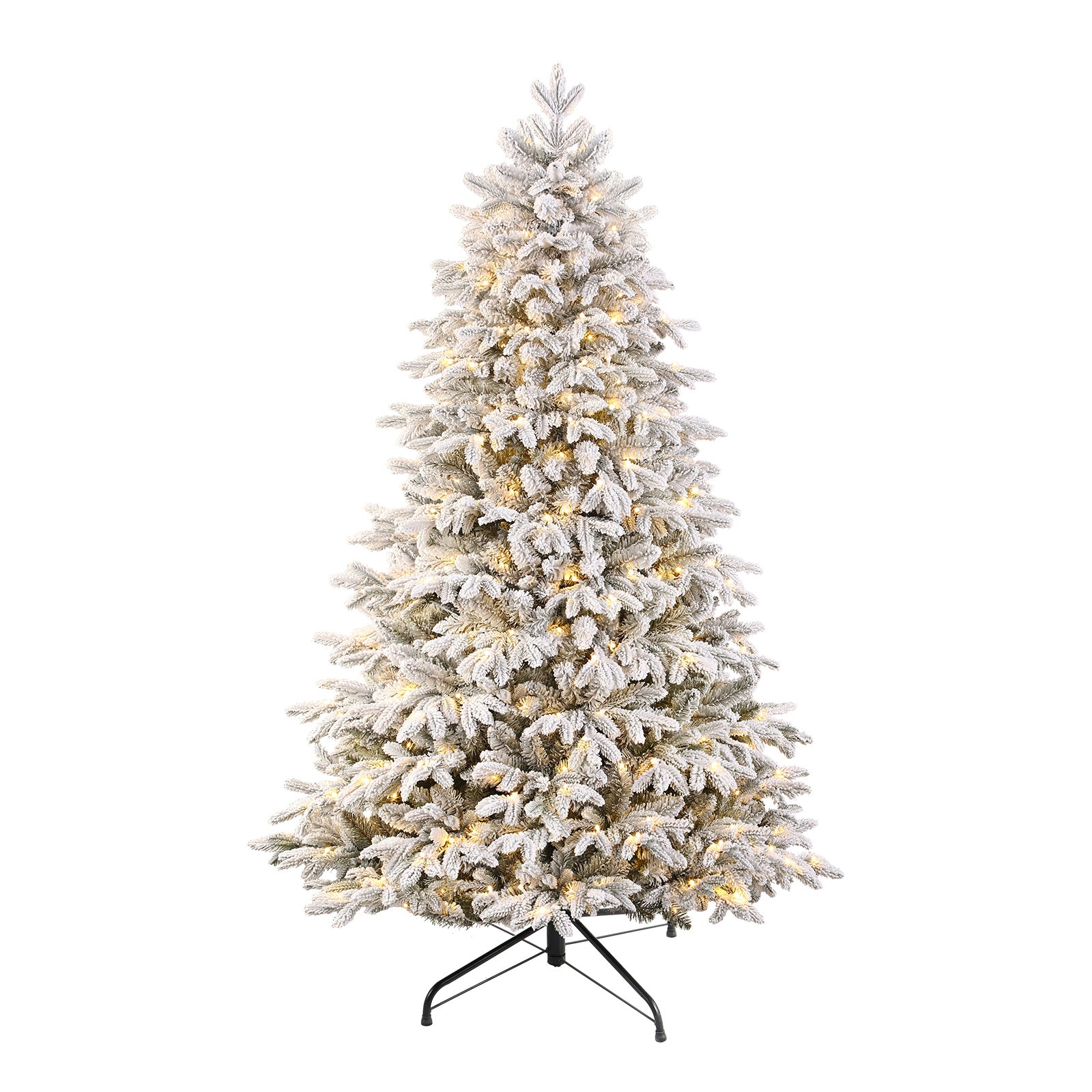 7FT Realistic Pre-Lit Flocked Cedar Artificial Christmas Trees with 17 Modes Multi-Color Lights
