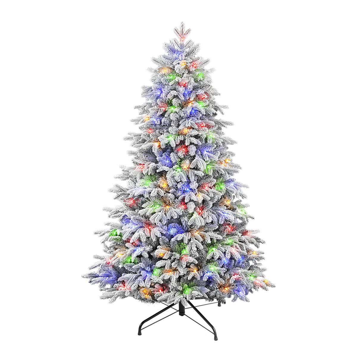 Realistic Pre-Lit Flocked Cedar Artificial Christmas Trees with 17 Modes Multi-Color Lights,5.5-7.5FT