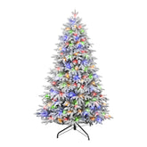 Realistic Pre-Lit Flocked Cedar Artificial Christmas Trees with 17 Modes Multi-Color Lights,5.5-7.5FT