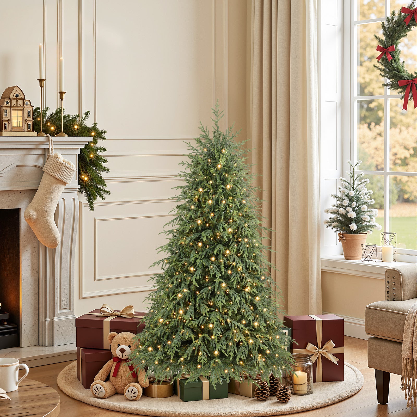 5ft Norfolk Pine Christmas Trees with 17 Modes Multi-Color Lights
