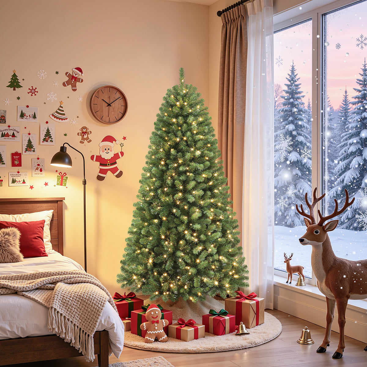 5.5ft Pre-lit Classic Spruce Artificial Christmas Tree with Multi-Color LED Lights