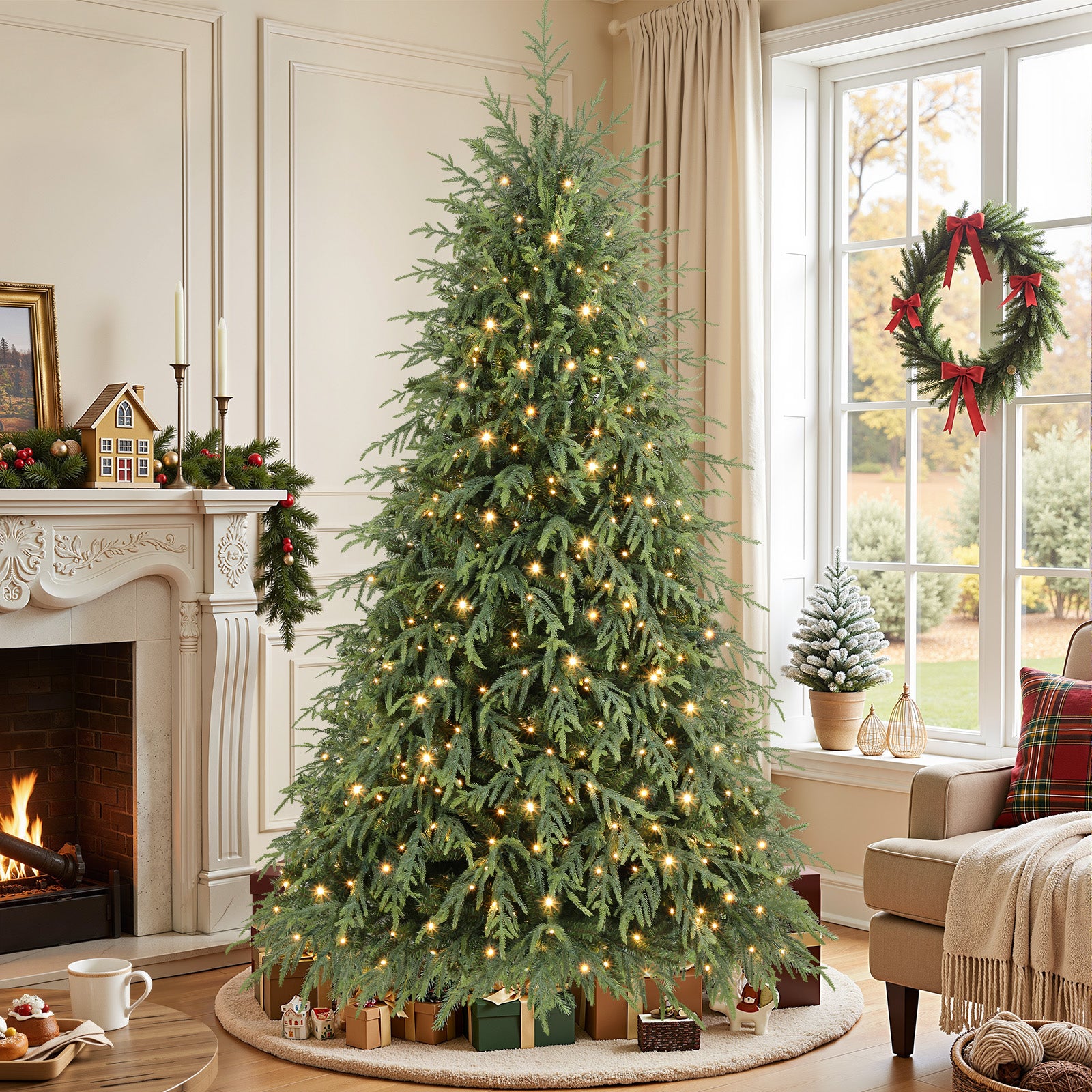 7.5ft Norfolk Pine Christmas Trees with 17 Modes Multi-Color Lights