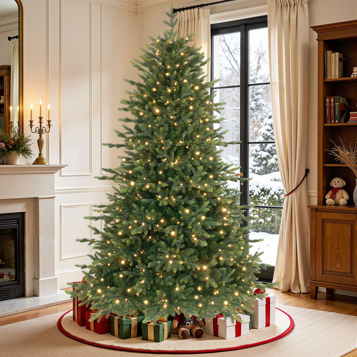 Twinkling Balsam Fir Pre-Lit Artificial Christmas Tree with Multi-Color LED Lights, 17 Mode with Remote | 5/6/7/7.5/8/9FT