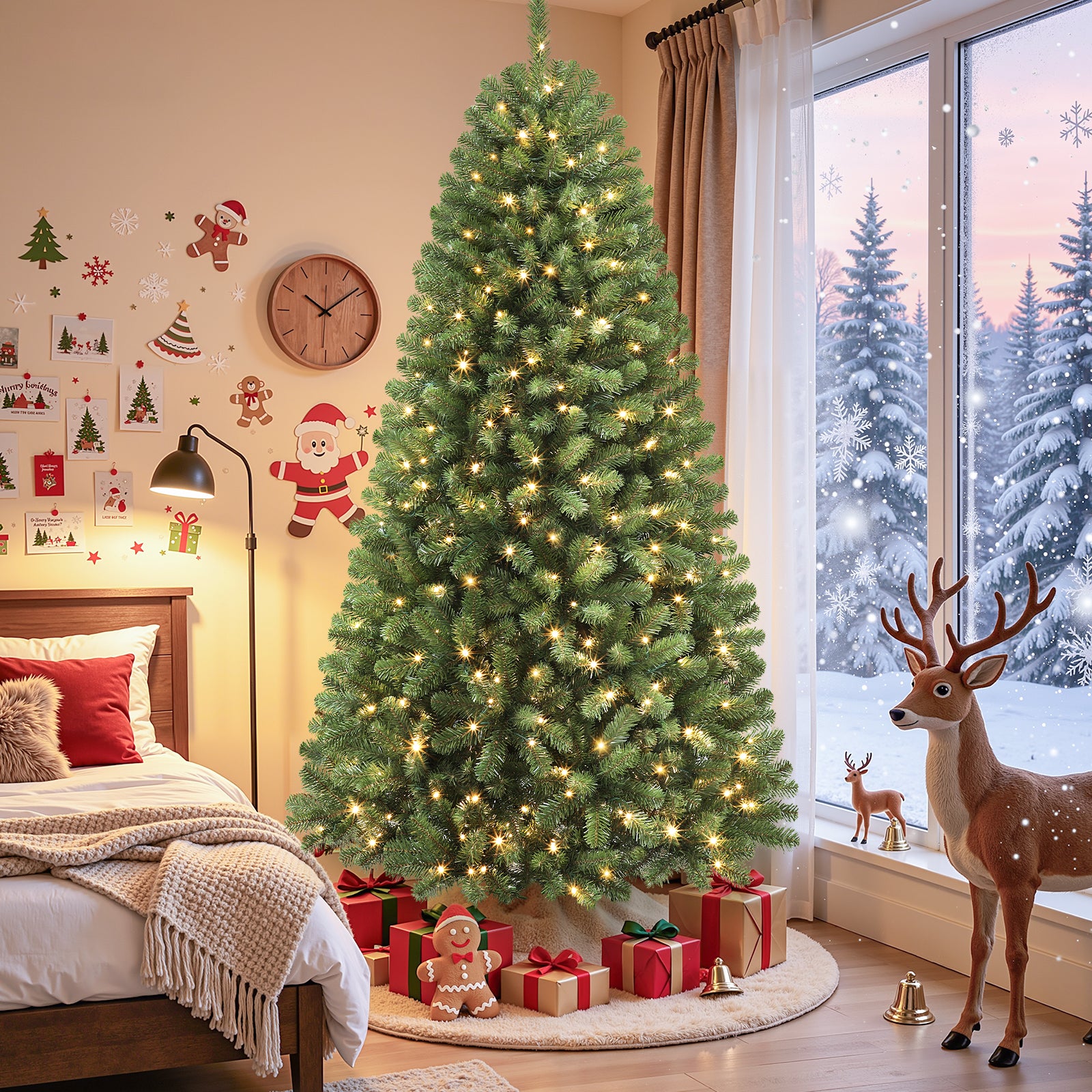 7.5ft Pre-lit Classic Spruce Artificial Christmas Tree with Multi-Color LED Lights