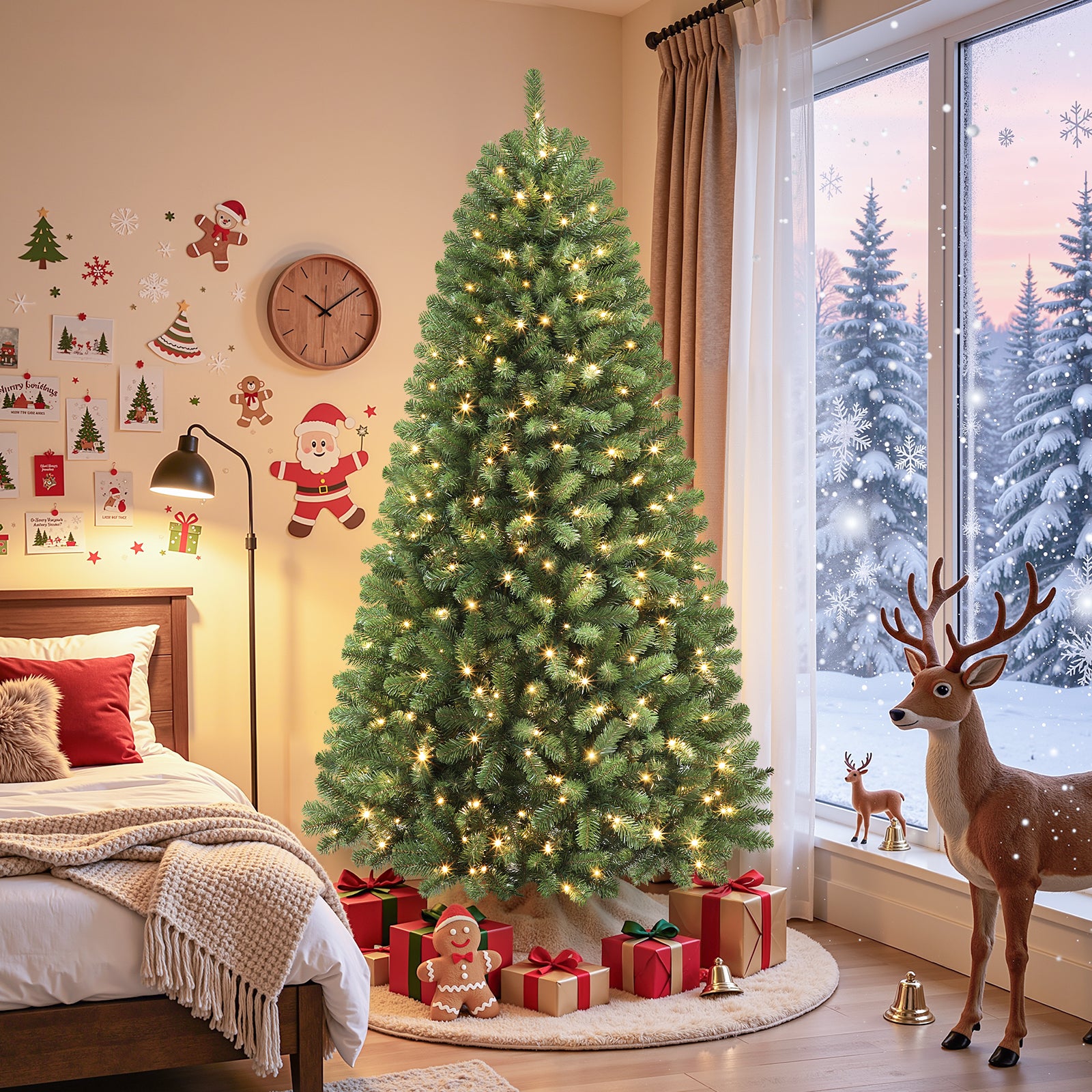 7ft Pre-lit Classic Spruce Artificial Christmas Tree with Multi-Color LED Lights