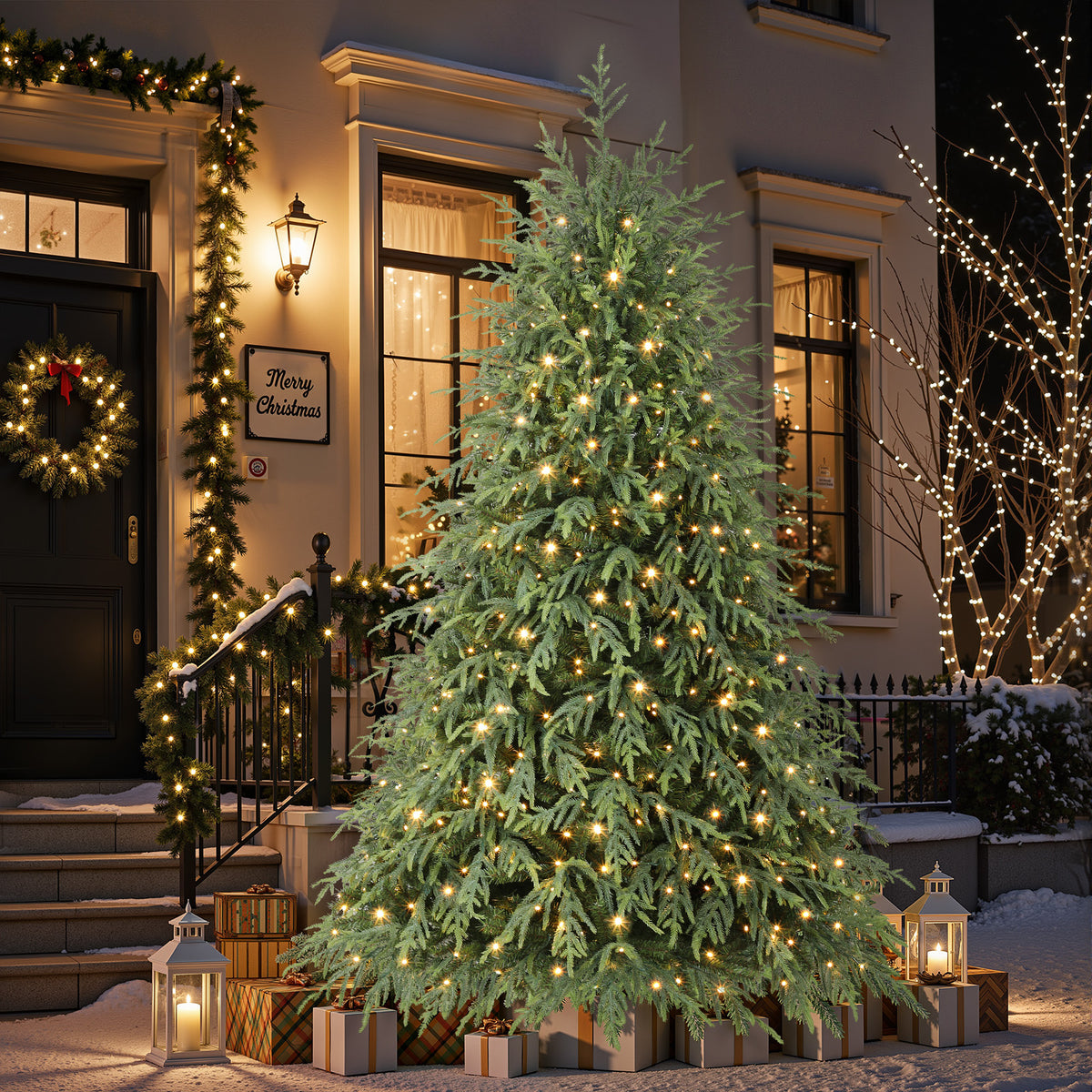 8ft Norfolk Pine Christmas Trees with 17 Modes Multi-Color Lights