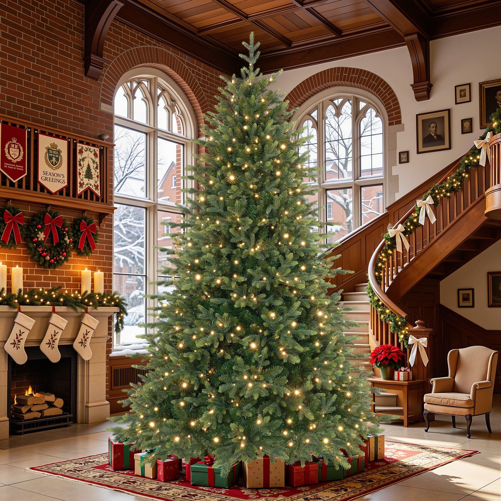 8ft Twinkling Balsam Fir Pre-Lit Artificial Christmas Tree, 3802 Branch Tips & 480 LED Lights, 17 Mode with Remote