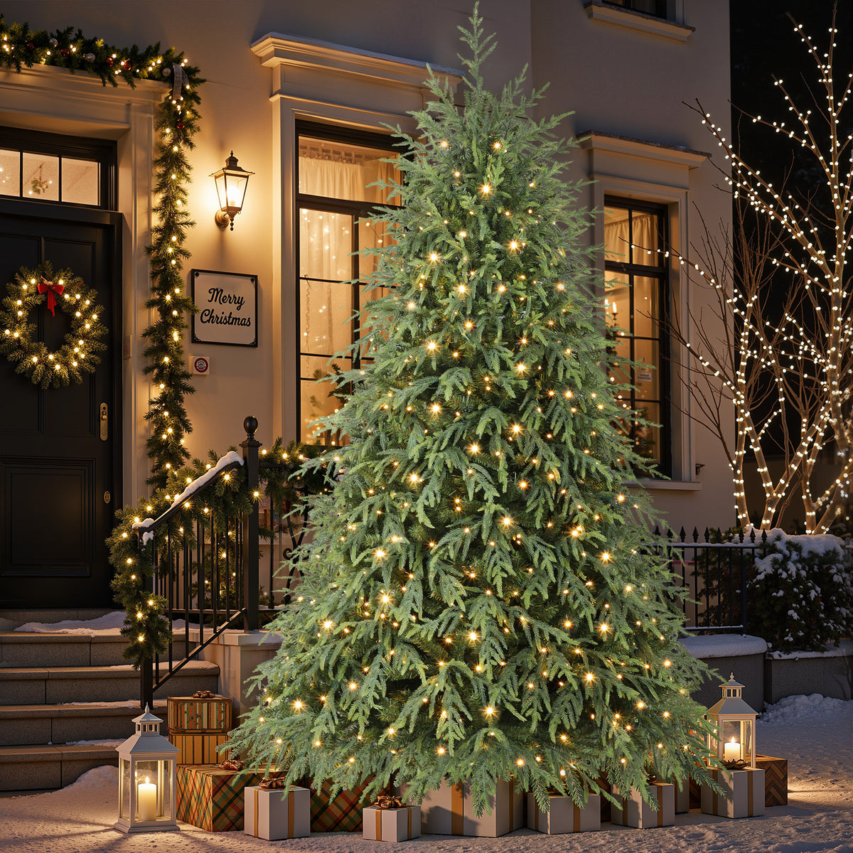 9ft Norfolk Pine Christmas Trees with 17 Modes Multi-Color Lights