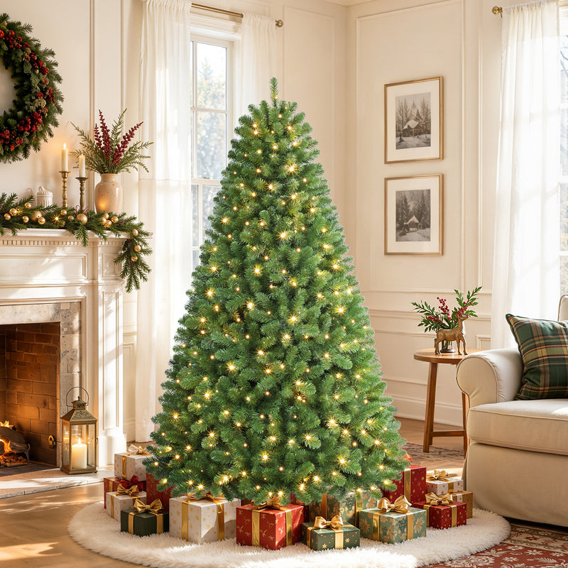 SHareconn 4.5ft pre-lit artificial Christmas tree with 100 warm white lights, showcasing lush green branches and festive holiday decor.