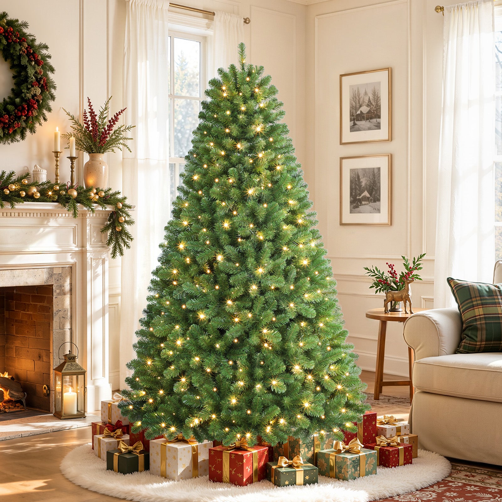 6.5ft Prelit 250 Warm White Lights Artificial Christmas Tree