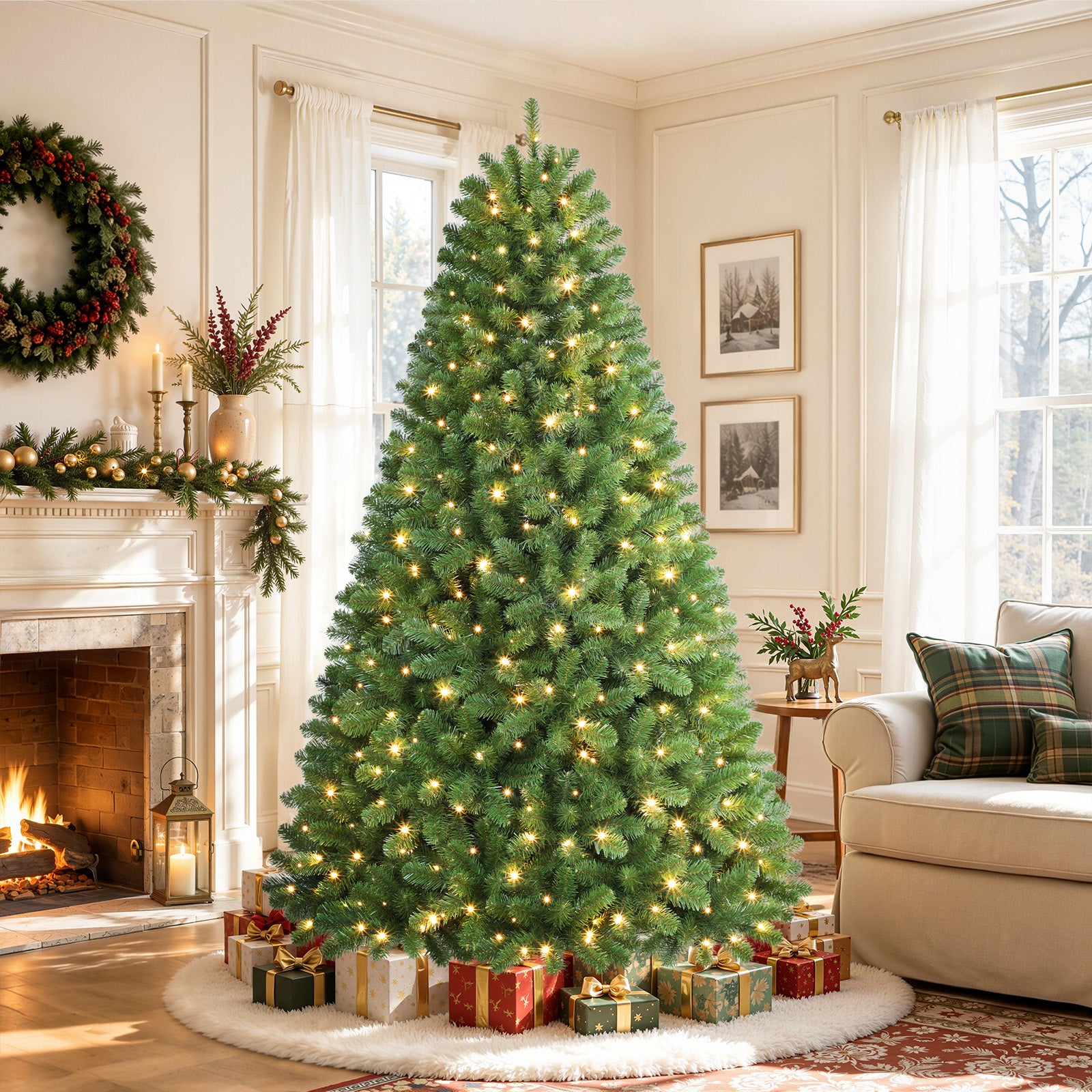 7.5ft Pre-lit Artificial Christmas Tree 350 Warm White Lights