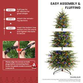 Artificial Aspen Slim Noble Fir Christmas Tree by SHareconn with warm white and multi-color twinkling lights, showcasing festive holiday decor.