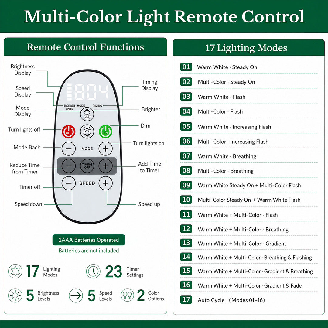 9ft Prelit Pencil Warm White & Multi-Color Lights Premium Artificial Hinged Christmas Tree with Remote Control