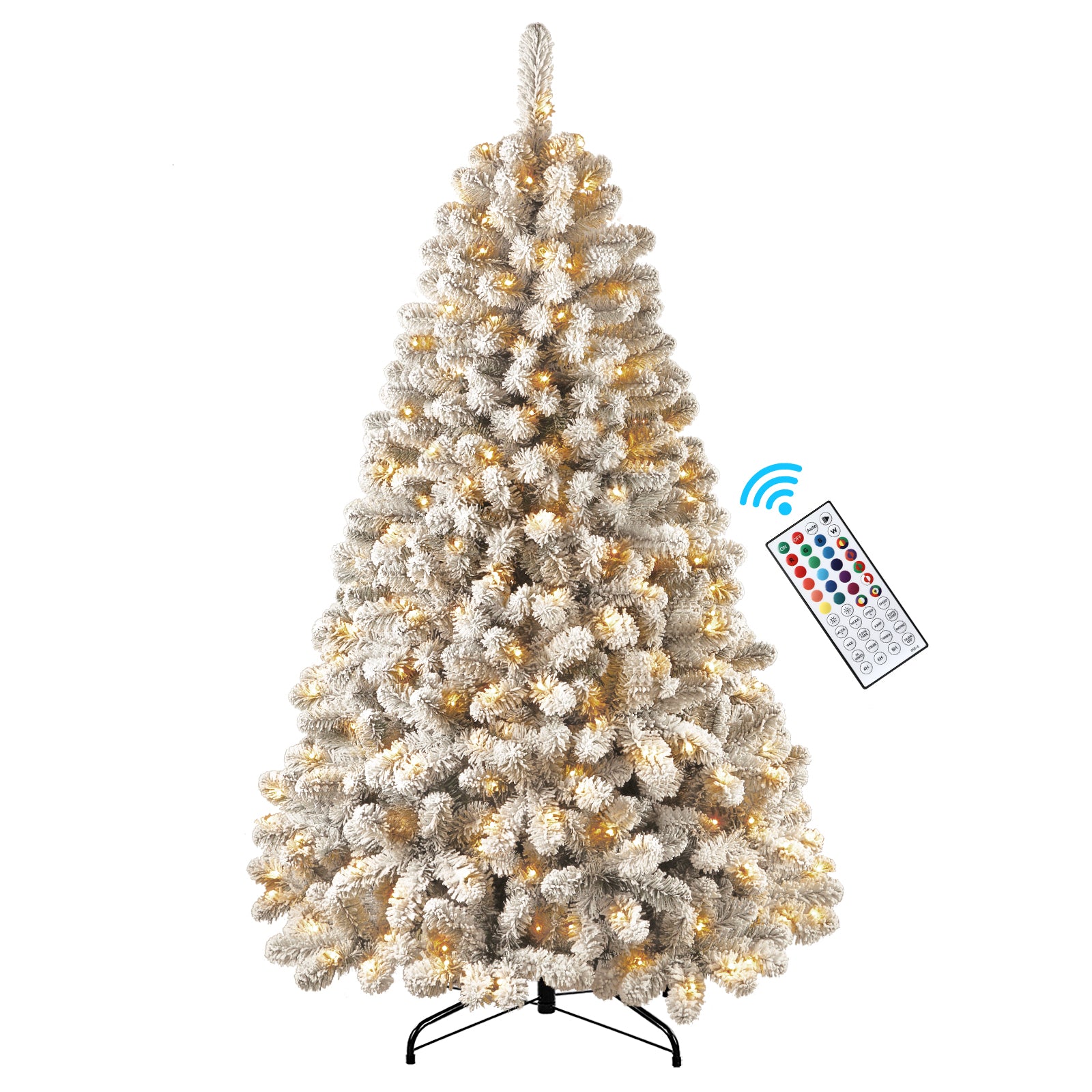 White Flocked Spruce Artificial Christmas Trees with RGB Lights and Remote